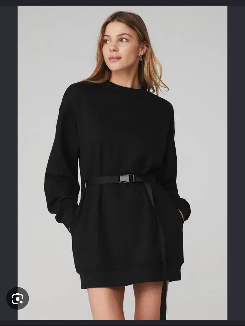 ALO Yoga Black Long-Sleeve Belted Sweatshirt Dress